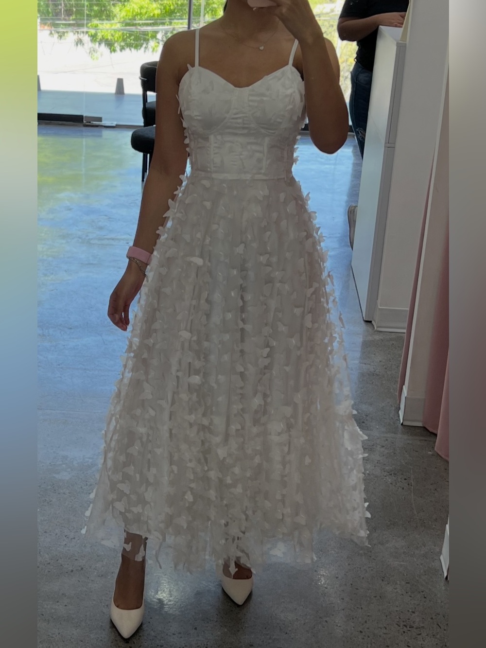 Lulu's White Midi Dress with 3D Floral Appliqué